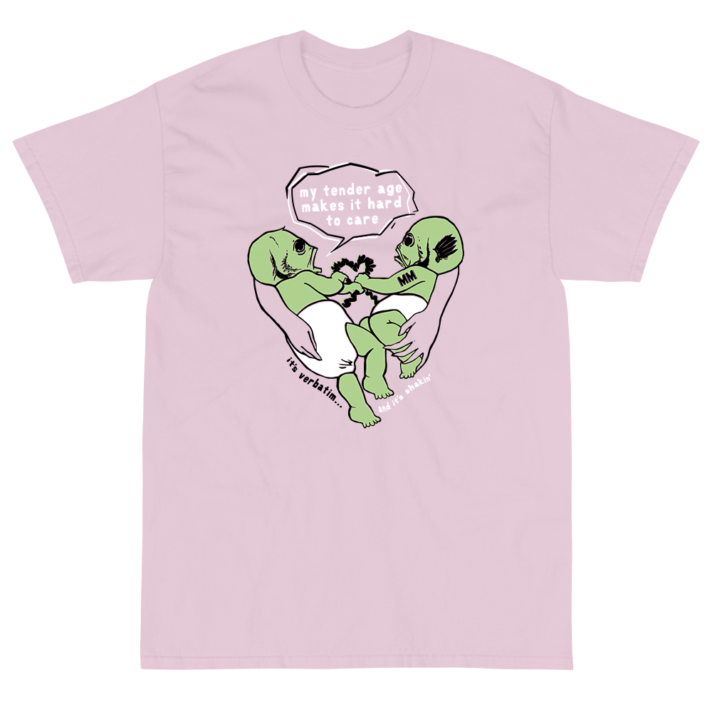 Mother Mother pink Verbatim tee with green and white lettering