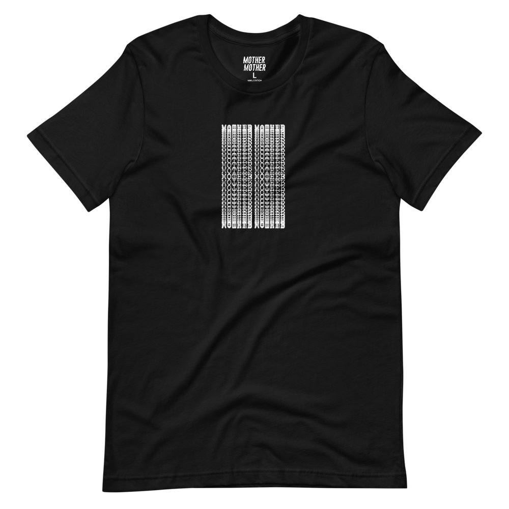 Mother Mother black Typewriter tee with white lettering